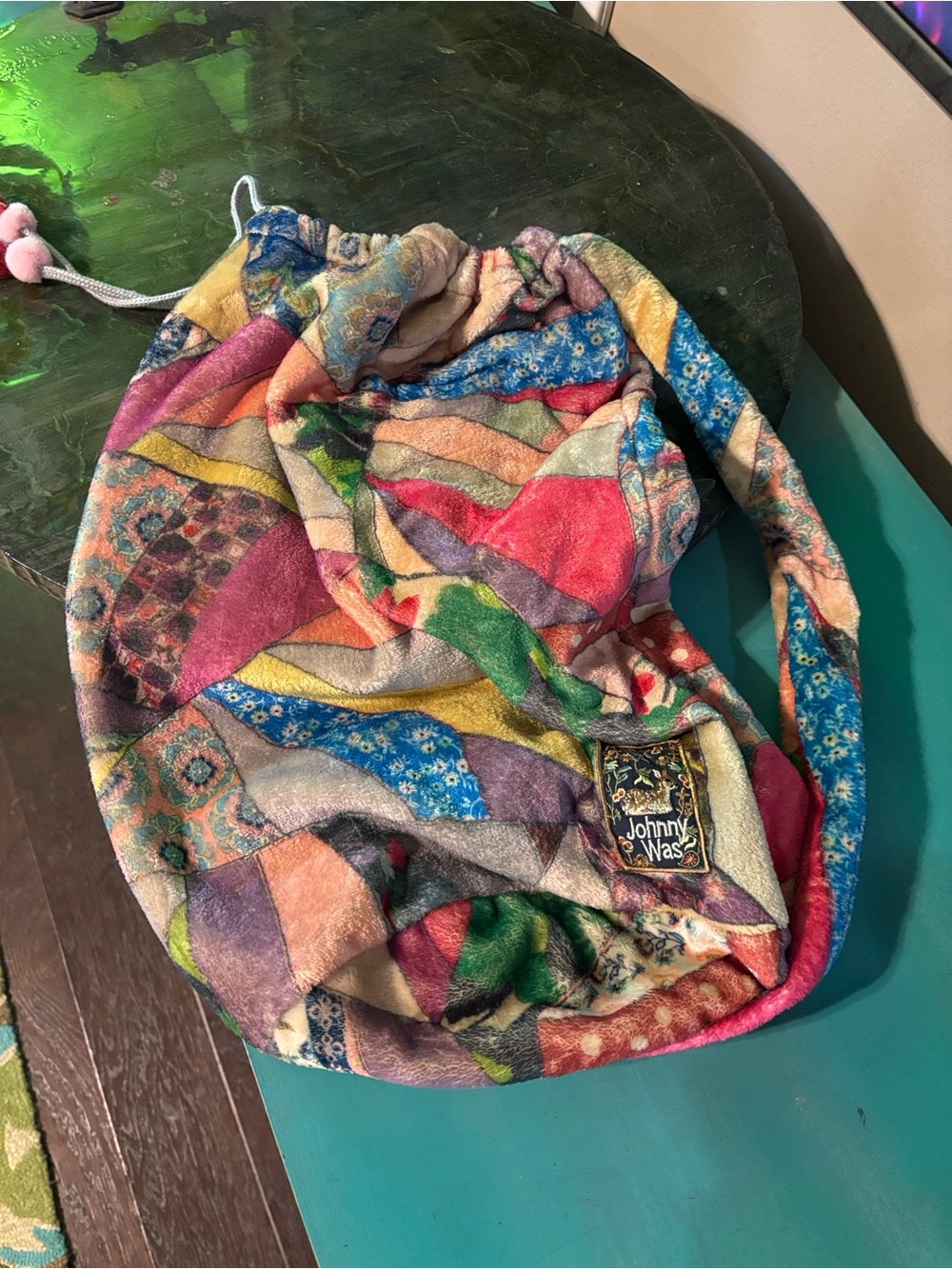 Johnny Was Multicolor Patchwork Drawstring Shoulder Tote